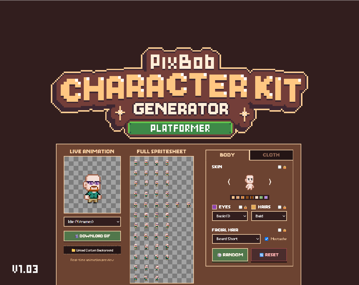 Character Generator web app interface